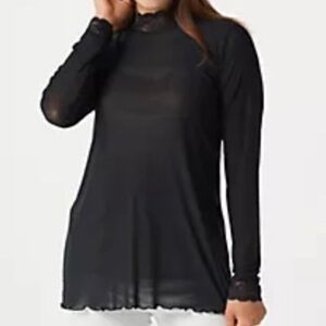 LOGO by‎ Lori Goldstein Black Lace Trim Sheer Top Sz 1X Long Sleeve Whimsigoth